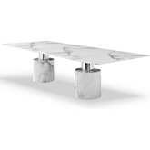 Geneva 180" Dining Table in Gloss White Marble & Polished Stainless Steel