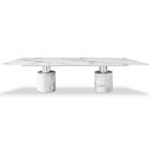 Geneva 120" Dining Table in White Marble & Polished Stainless