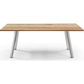 Rhea Outdoor 79" Dining Table in Recycled Teak Wood Slats & Brushed Stainless Steel