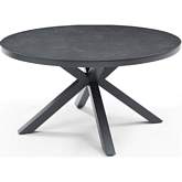 Kassey 55" Round Outdoor Dining Table in Glass, Ceramic & Dark Grey Metal