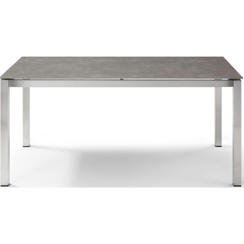 Paola Outdoor 63" Dining Table in Glass, Light Grey Ceramic & Brushed Stainless Steel