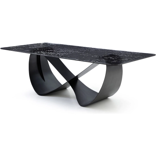 Tiffany Dining Table in Melted Black Glass & Black Metal