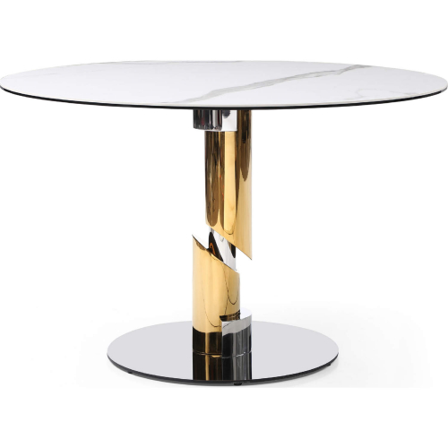 Gloria 47" Round Dining Table in White Ceramic, Gold & Silver Stainless Steel