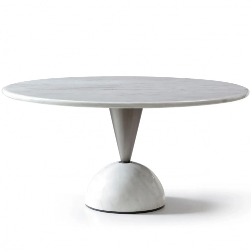Olympia 60" Round Dining Table in High Gloss White Marble & Brushed Black Stainless