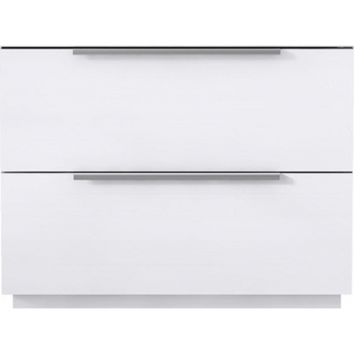 Damien 2 Drawer Nightstand in High Gloss White & Silver Stainless Steel (Set of 2)