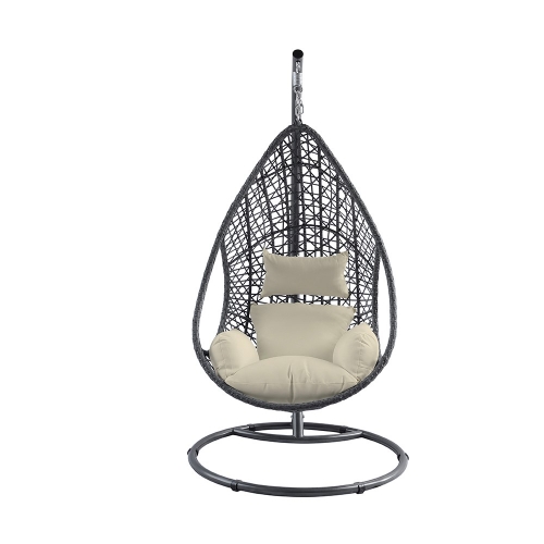 Bravo Outdoor Hanging Egg Chair in Gray Wicker, Steel & Beige Fabric