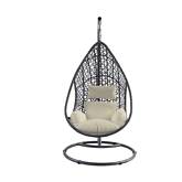 Bravo Outdoor Hanging Egg Chair in Gray Wicker, Steel & Beige Fabric