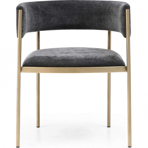 Envie Dining Arm Chair in Charcoal Grey Fabric & Brushed Brass Stainless Steel (Set of 2)