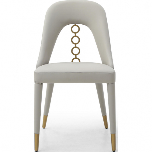 Liza Dining Chair in Light Grey Leatherette with 4 Rings in Gold Stainless Steel (Set of 2)