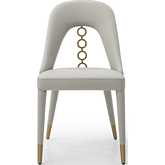 Liza Dining Chair in Light Grey Leatherette with 4 Rings in Gold Stainless Steel (Set of 2)