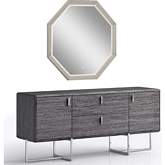 Chloe Dresser & Mirror Set in High Gloss Grey & Polished Stainless Steel