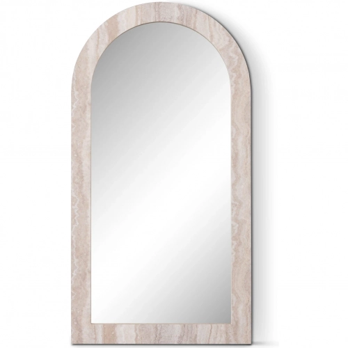 Petra Arched Mirror in Beige Faux Travertine Marble Finish