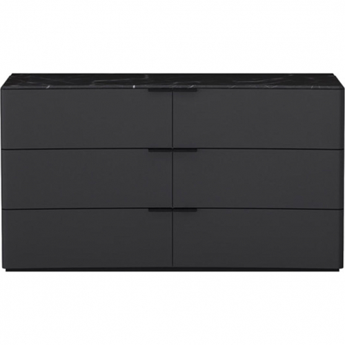Massimo 6 Drawer Dresser in Dark Grey with Black & White Marble Texture Lacquer