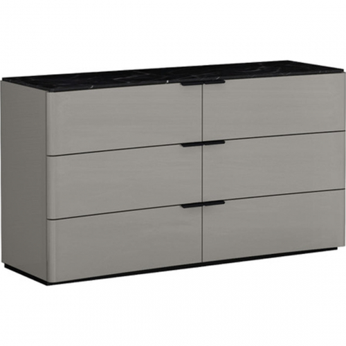 Massimo 6 Drawer Dresser in Light Grey with Black & White Marble Texture Lacquer