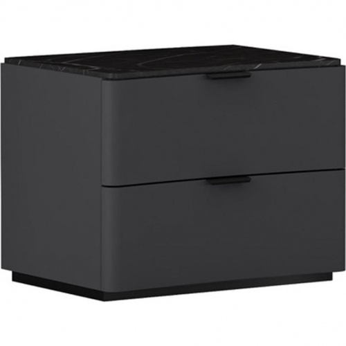 Massimo Nightstand in Dark Grey with Black & White Marble Texture Lacquer (Set of 2)