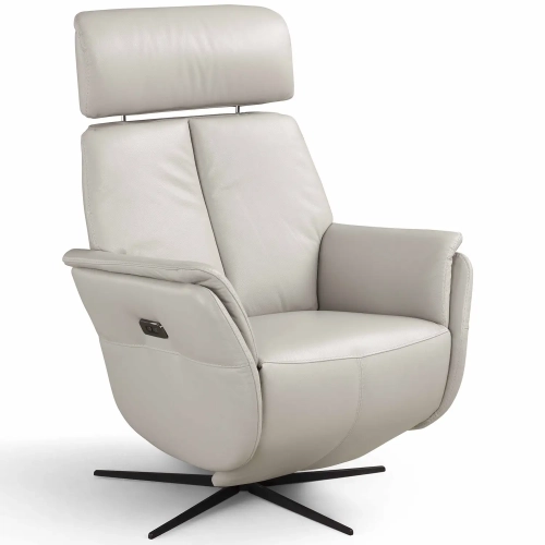 Beverly Powel Swivel Recliner in Light Grey Leather