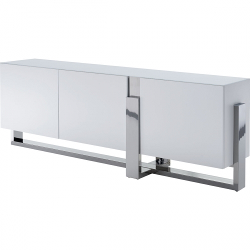 Blake Buffet in White with Crystal Frosted Glass Top on Polished Stainless