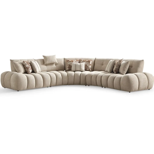 Lune Sectional Sofa in All Over Tufted Taupe Brown Boucle Fabric