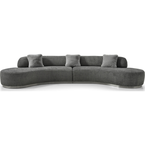 Perla Curved Sofa in Dark Grey Boucle Fabric & Silver Stainless Steel