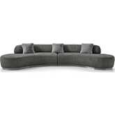 Perla Curved Sofa in Dark Grey Boucle Fabric & Silver Stainless Steel