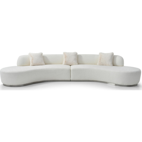 Perla Curved Sofa in White Boucle Fabric & Silver Stainless Steel