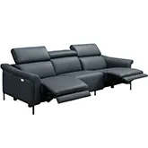 Martine Power Recline Sofa in Blue Leather & Black Metal