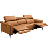 Martine Power Recline Sofa in Camel Leather & Black Metal