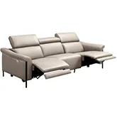 Martine Power Recline Sofa in Light Grey Leather & Black Metal