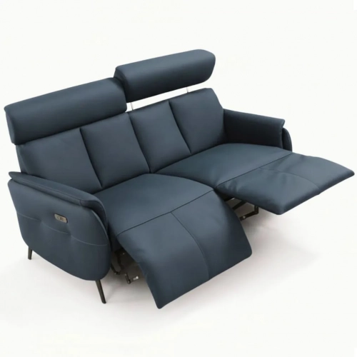 Beverly Power Recline Sofa in Blue Leather