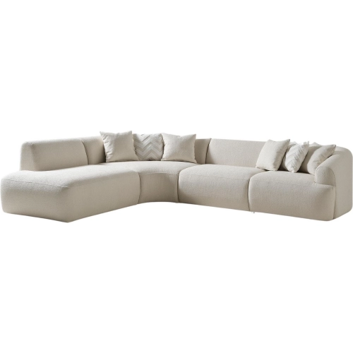 Larissa Right Arm Facing Sectional Sofa in White Linen Boucle Fabric