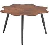 Flora 28" Outdoor Flower Shape Side Table Walnut Finish Laminate & Black