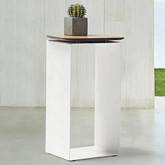 Petunia Outdoor Side Table in White Powder Coated Metal & Walnut