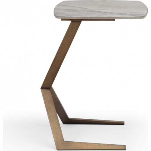 Katy Side Table in Grey Ceramic & Brushed Bronze Metal