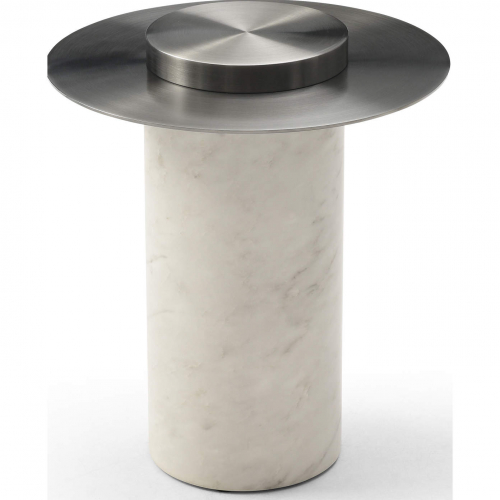 Aviana Side Table in Stainless Steel & Marble Paper Covered Wood