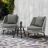 Koala Outdoor Accent Chairs & Side Table Set in Black & White Wicker & Grey