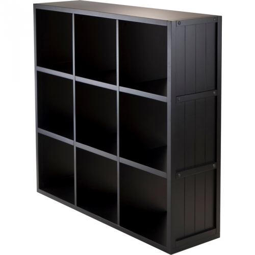 Timothy Shelf 3 x 3 Cube with Wainscoting Panel in Black