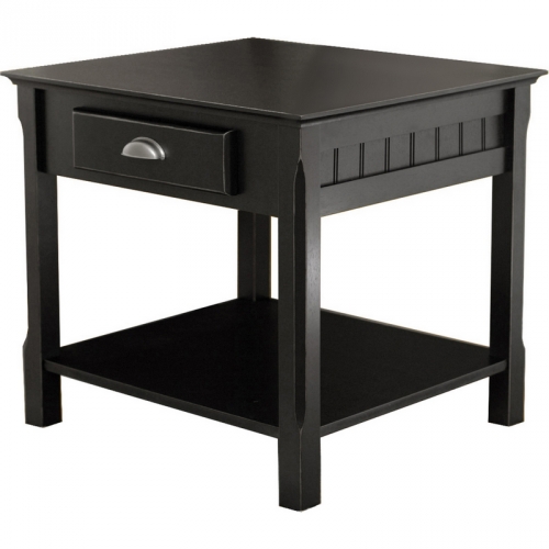 Timber End Table with One Drawer & Shelf in Black