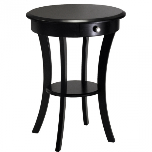 Round Accent Table with One Drawer & Shelf in Black