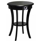 Round Accent Table with One Drawer & Shelf in Black