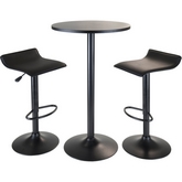 Obsidian 3 Piece Pub Set - Round Table with 2 Airlift Stools in Black Vinyl