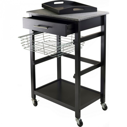Julia Utility Cart in Black with Granite Top