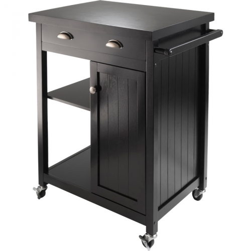 Timber Kitchen Cart with Wainscot Panel in Black