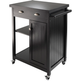 Timber Kitchen Cart w/ Wainscot Panel in Black