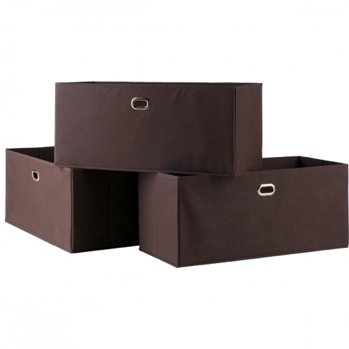 Torino 3 Piece Set Folding Fabric Baskets in Chocolate
