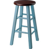 Ivy 24" Counter Stool in Walnut on Light Blue Legs