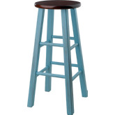 Ivy 29" Bar Stool in Walnut on Light Blue Legs