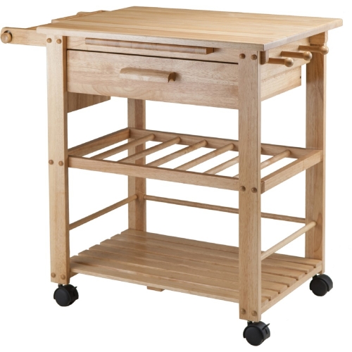 Finland Kitchen Cart in Natural with 1 Drawer & Wine Rack