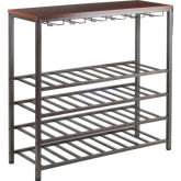 Michelle Wine Rack with Glass Hanger in Antique Bronze & Walnut