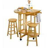 Space Saver Drop Leaf Table w/ 2 Round Bar Stools in Beech