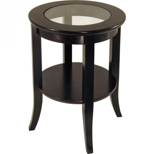 Genoa End Table with Glass Inset & Shelf in Dark Espresso